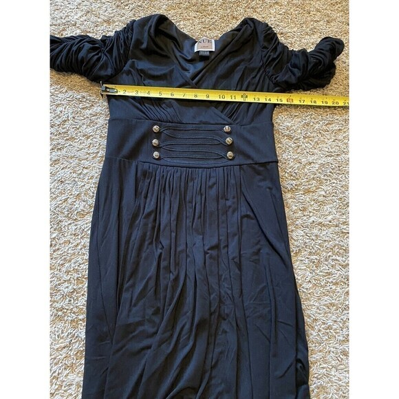 Nue by Shani Dress Size 6 Black Ruched 3/4 Sleeves Buttons Pleating Crossover - Picture 10 of 10